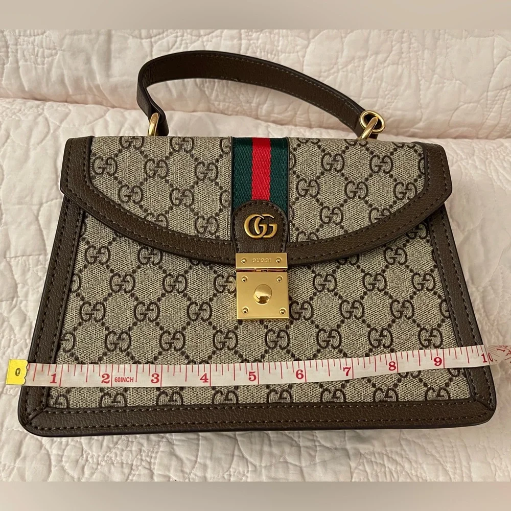 G*U*C*C*I Beige and Brown Satchel with Gold Accents - Picture 6 of 12